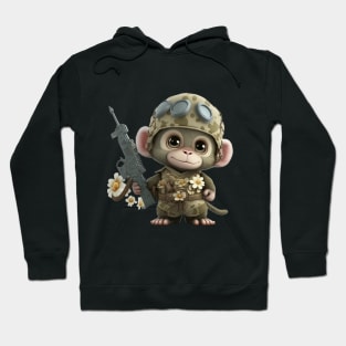 The smiling soldier monkey with the helmet and his flowers Hoodie